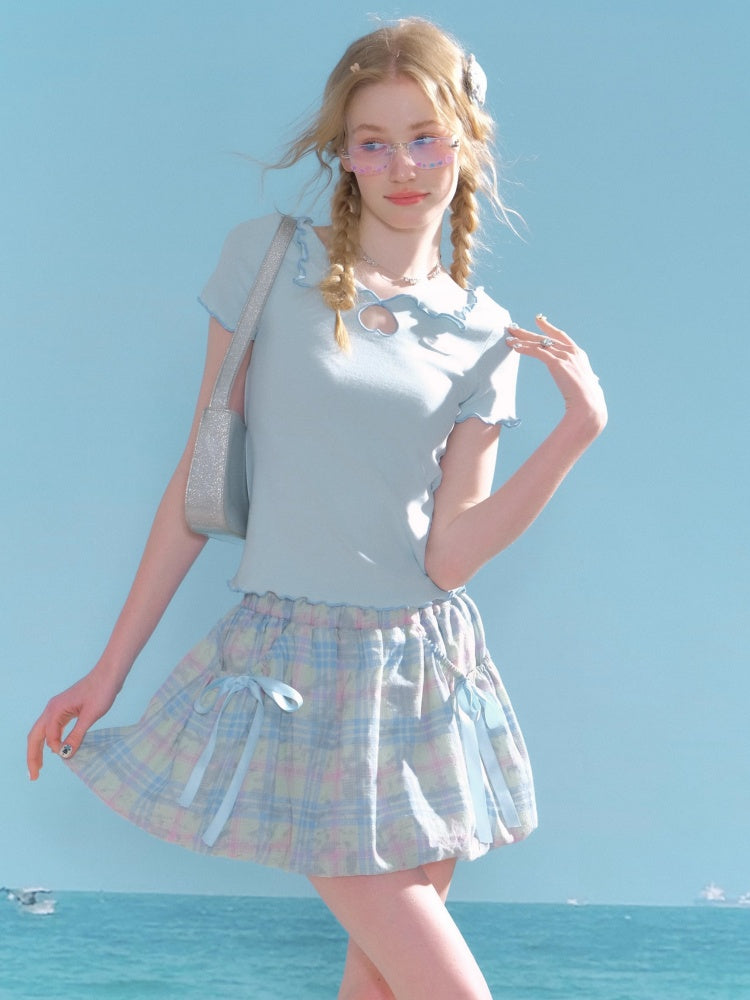 Scalloped Cut Out Heart Short Sleeve T-Shirt【s0000013036】