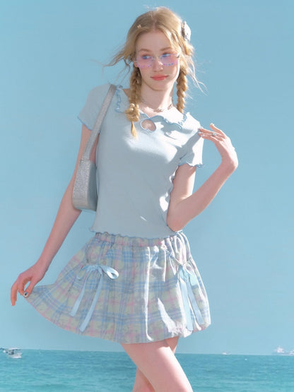 Scalloped Cut Out Heart Short Sleeve T-Shirt【s0000013036】