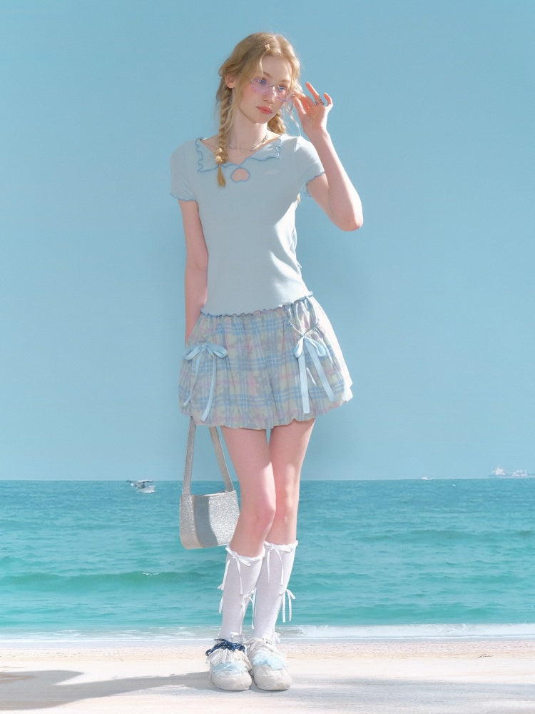 Scalloped Cut Out Heart Short Sleeve T-Shirt【s0000013036】