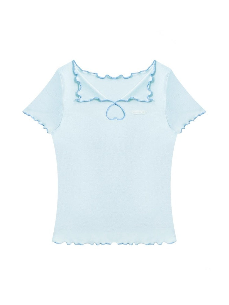 Scalloped Cut Out Heart Short Sleeve T-Shirt【s0000013036】