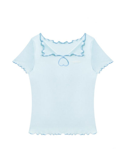 Scalloped Cut Out Heart Short Sleeve T-Shirt【s0000013036】