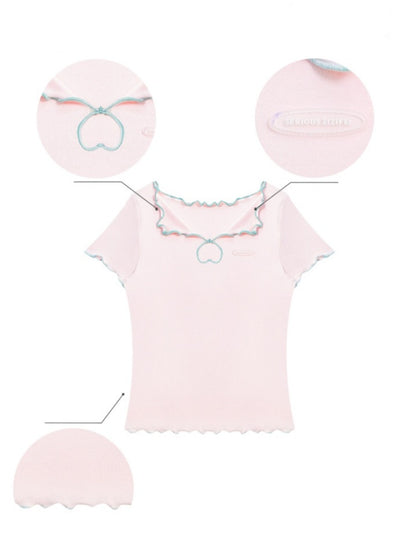 Scalloped Cut Out Heart Short Sleeve T-Shirt【s0000013036】