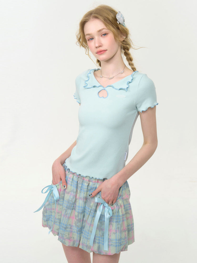 Scalloped Cut Out Heart Short Sleeve T-Shirt【s0000013036】