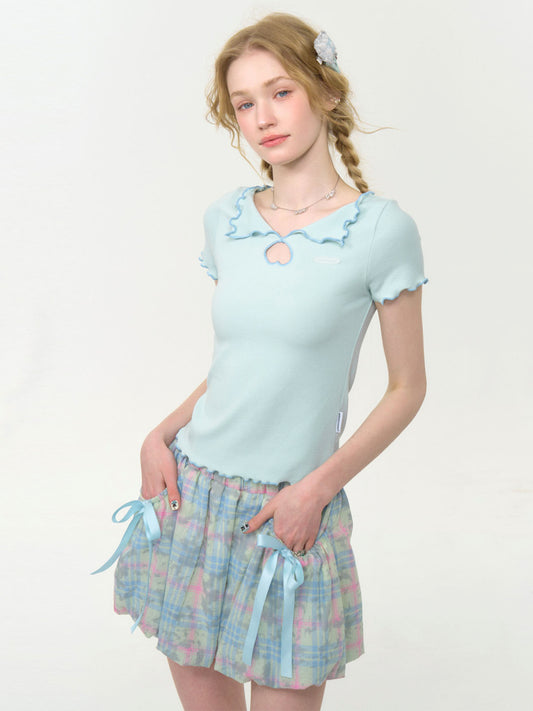 Scalloped Cut Out Heart Short Sleeve T-Shirt【s0000013036】