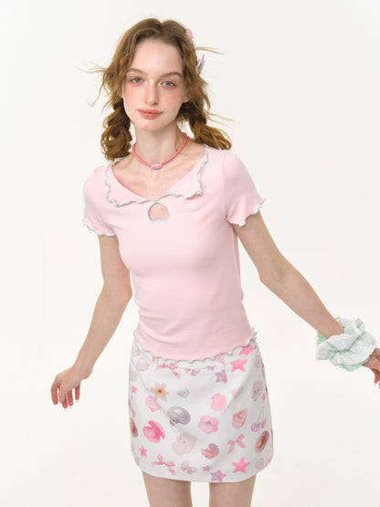 Scalloped Cut Out Heart Short Sleeve T-Shirt【s0000013036】