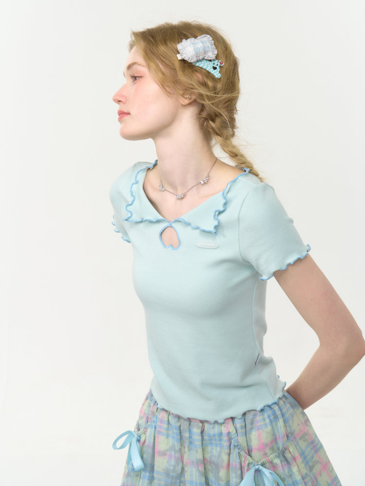 Scalloped Cut Out Heart Short Sleeve T-Shirt【s0000013036】