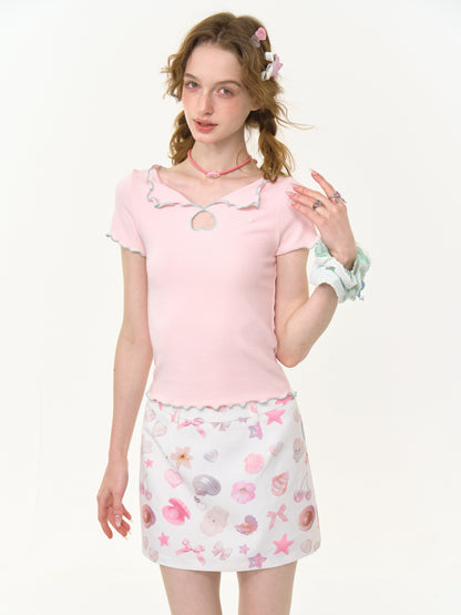 Scalloped Cut Out Heart Short Sleeve T-Shirt【s0000013036】
