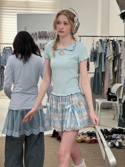 Scalloped Cut Out Heart Short Sleeve T-Shirt【s0000013036】