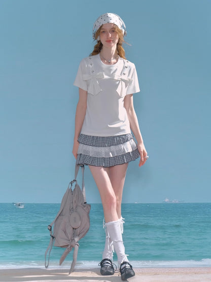 Polka Dot Check Pleated Lace Cake Mini Skirt【s0000013038】