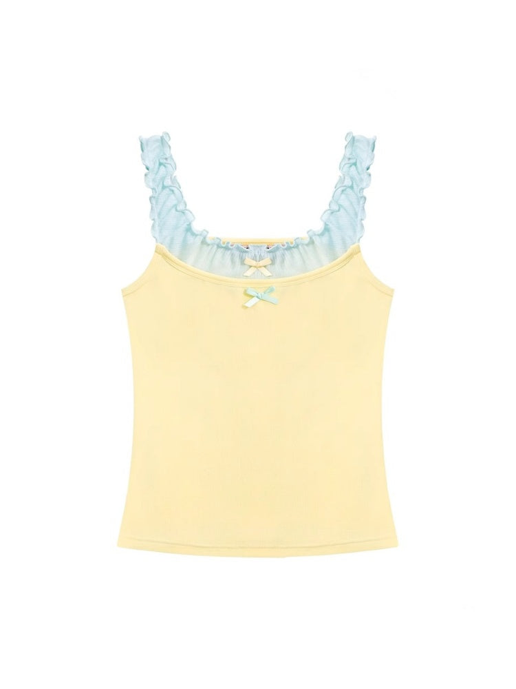 Faux Layered Bow Contrast Ruffle Camisole【s0000013040】