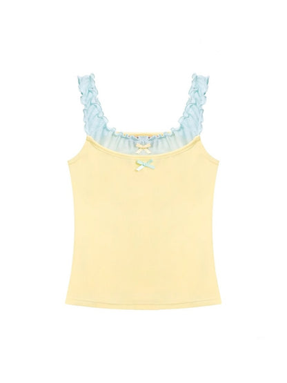 Faux Layered Bow Contrast Ruffle Camisole【s0000013040】