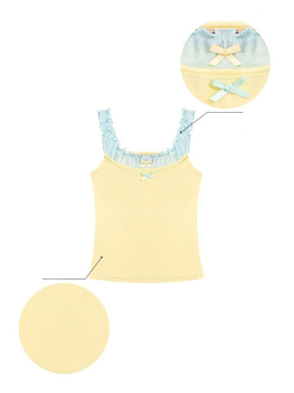 Faux Layered Bow Contrast Ruffle Camisole【s0000013040】
