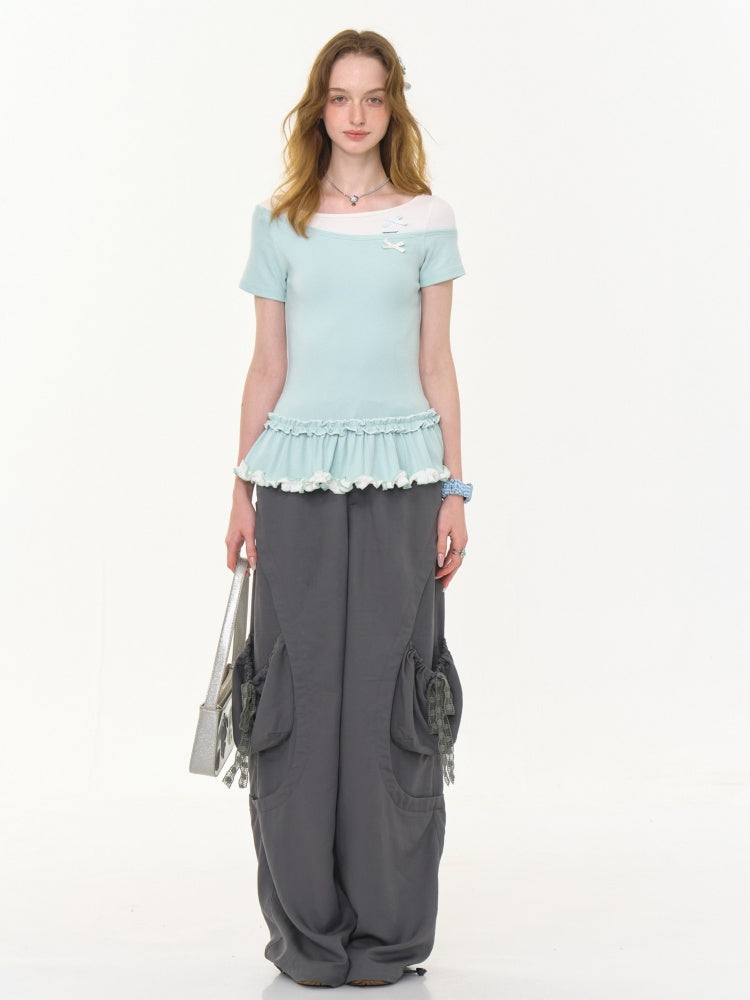 Big Plaid Ribbon Pocket Wide Leg Loose Straight Casual Pants【s0000013041】