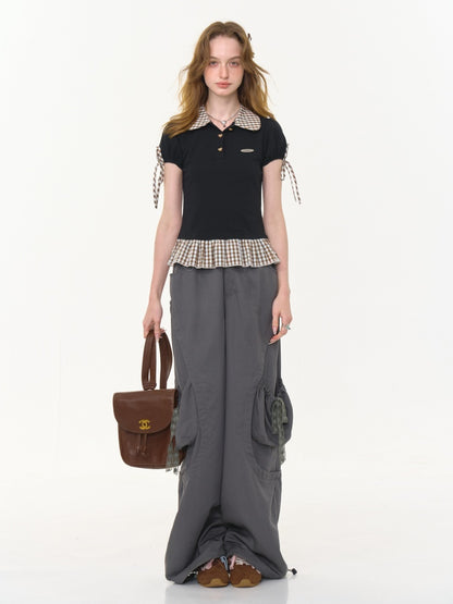 Big Plaid Ribbon Pocket Wide Leg Loose Straight Casual Pants【s0000013041】