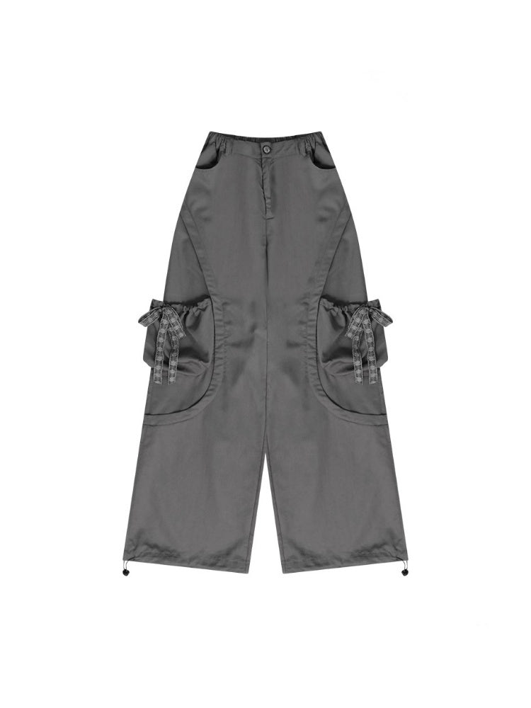 Big Plaid Ribbon Pocket Wide Leg Loose Straight Casual Pants【s0000013041】