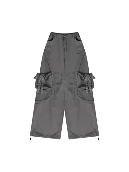 Big Plaid Ribbon Pocket Wide Leg Loose Straight Casual Pants【s0000013041】