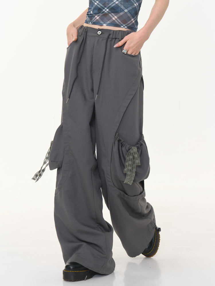 Big Plaid Ribbon Pocket Wide Leg Loose Straight Casual Pants【s0000013041】