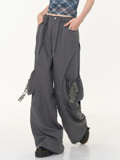 Big Plaid Ribbon Pocket Wide Leg Loose Straight Casual Pants【s0000013041】