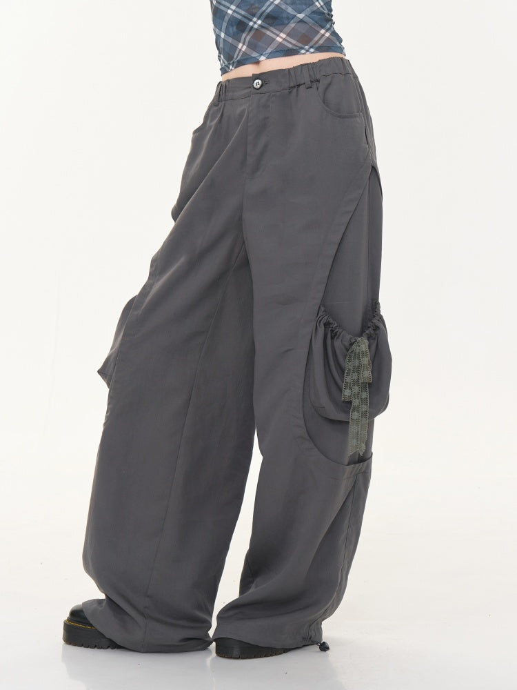 Big Plaid Ribbon Pocket Wide Leg Loose Straight Casual Pants【s0000013041】