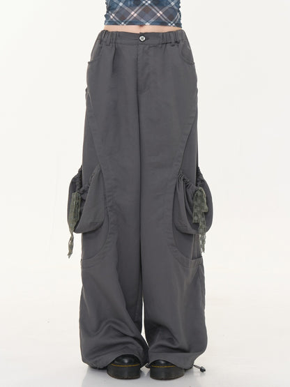 Big Plaid Ribbon Pocket Wide Leg Loose Straight Casual Pants【s0000013041】