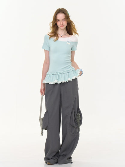 Big Plaid Ribbon Pocket Wide Leg Loose Straight Casual Pants【s0000013041】