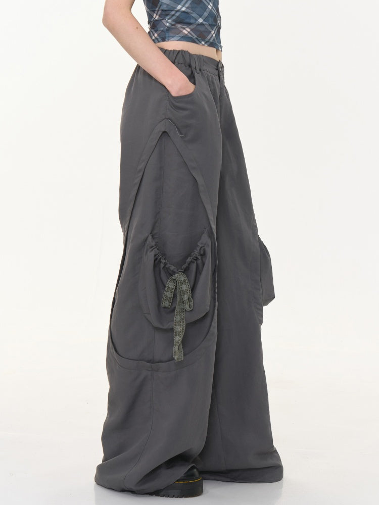 Big Plaid Ribbon Pocket Wide Leg Loose Straight Casual Pants【s0000013041】