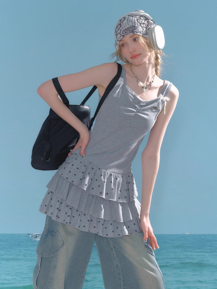 Polka Dot Star Ruffle Hem Cake Puffy Waist Cinching Slip Dress【s0000013042】