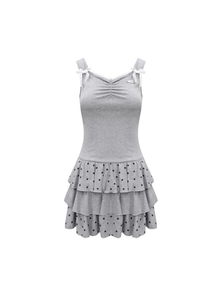 Polka Dot Star Ruffle Hem Cake Puffy Waist Cinching Slip Dress【s0000013042】
