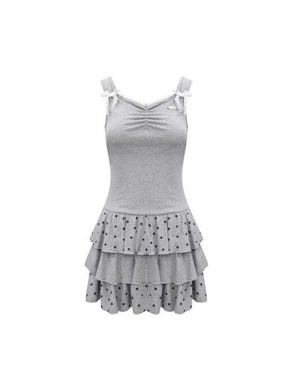 Polka Dot Star Ruffle Hem Cake Puffy Waist Cinching Slip Dress【s0000013042】