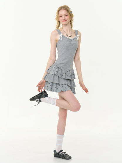 Polka Dot Star Ruffle Hem Cake Puffy Waist Cinching Slip Dress【s0000013042】