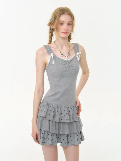 Polka Dot Star Ruffle Hem Cake Puffy Waist Cinching Slip Dress【s0000013042】