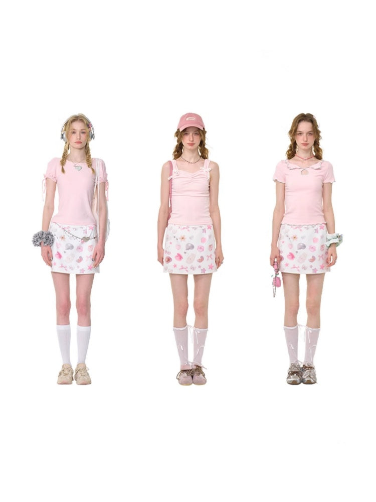 Pearl Shell Print High Waisted Mini Skirt【s0000013044】