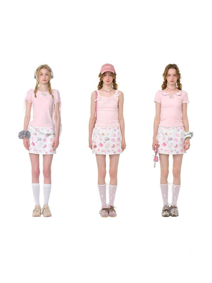 Pearl Shell Print High Waisted Mini Skirt【s0000013044】