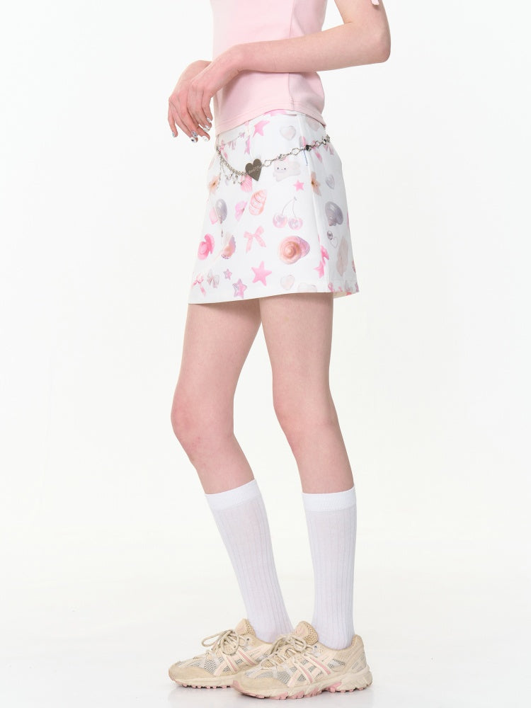 Pearl Shell Print High Waisted Mini Skirt【s0000013044】