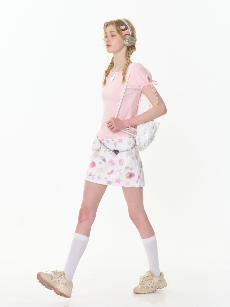 Pearl Shell Print High Waisted Mini Skirt【s0000013044】