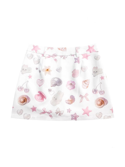 Pearl Shell Print High Waisted Mini Skirt【s0000013044】