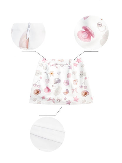 Pearl Shell Print High Waisted Mini Skirt【s0000013044】