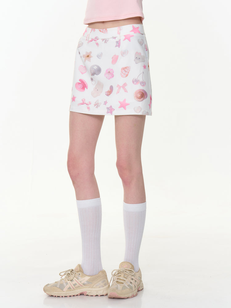 Pearl Shell Print High Waisted Mini Skirt【s0000013044】