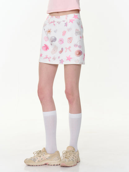 Pearl Shell Print High Waisted Mini Skirt【s0000013044】