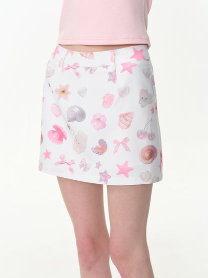 Pearl Shell Print High Waisted Mini Skirt【s0000013044】