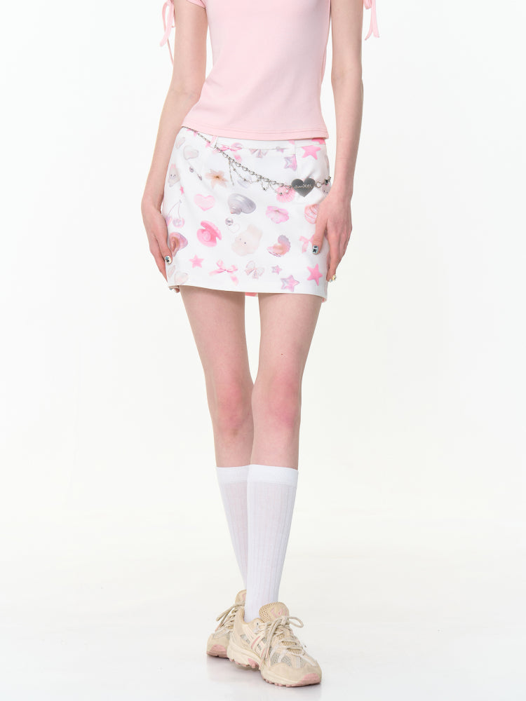 Pearl Shell Print High Waisted Mini Skirt【s0000013044】
