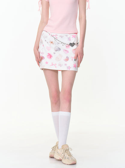 Pearl Shell Print High Waisted Mini Skirt【s0000013044】