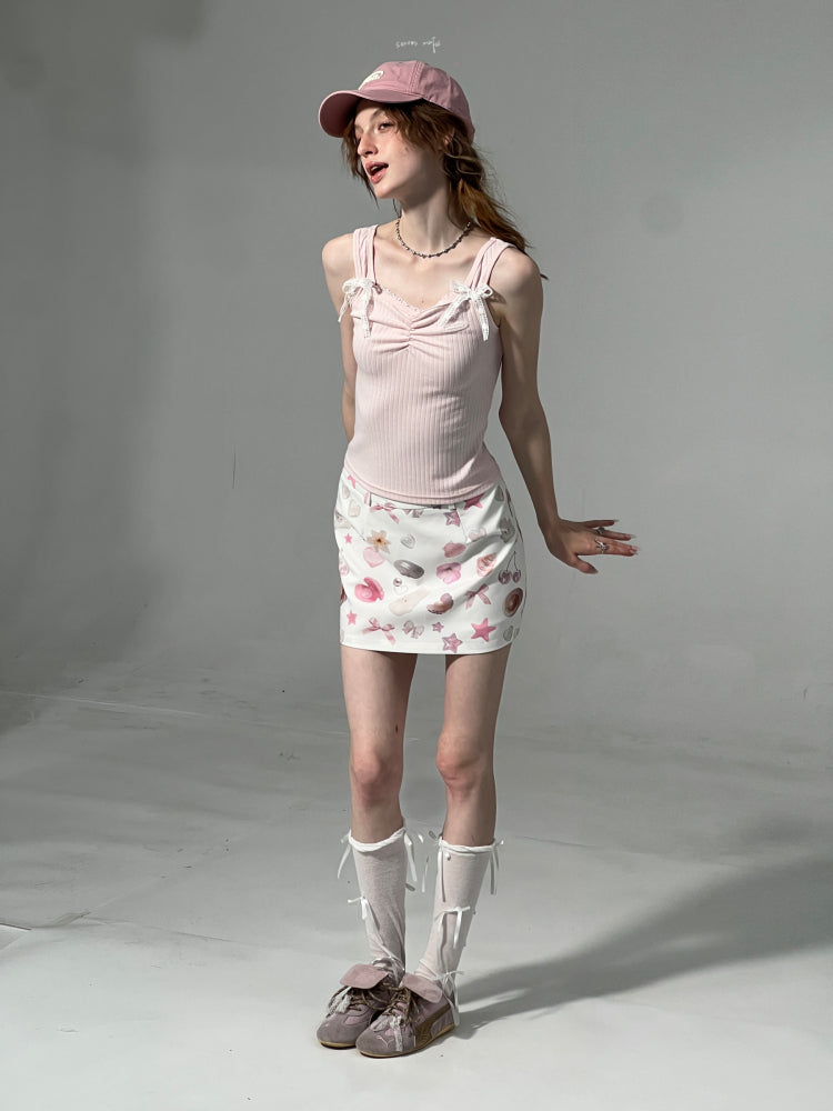 Pearl Shell Print High Waisted Mini Skirt【s0000013044】