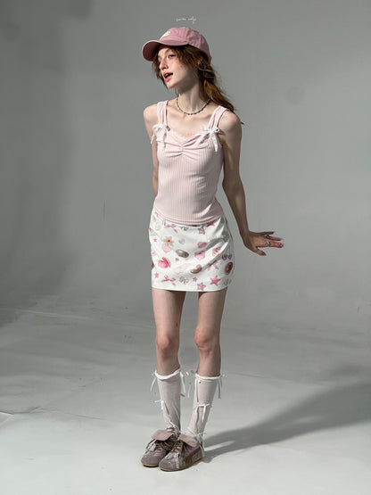 Pearl Shell Print High Waisted Mini Skirt【s0000013044】