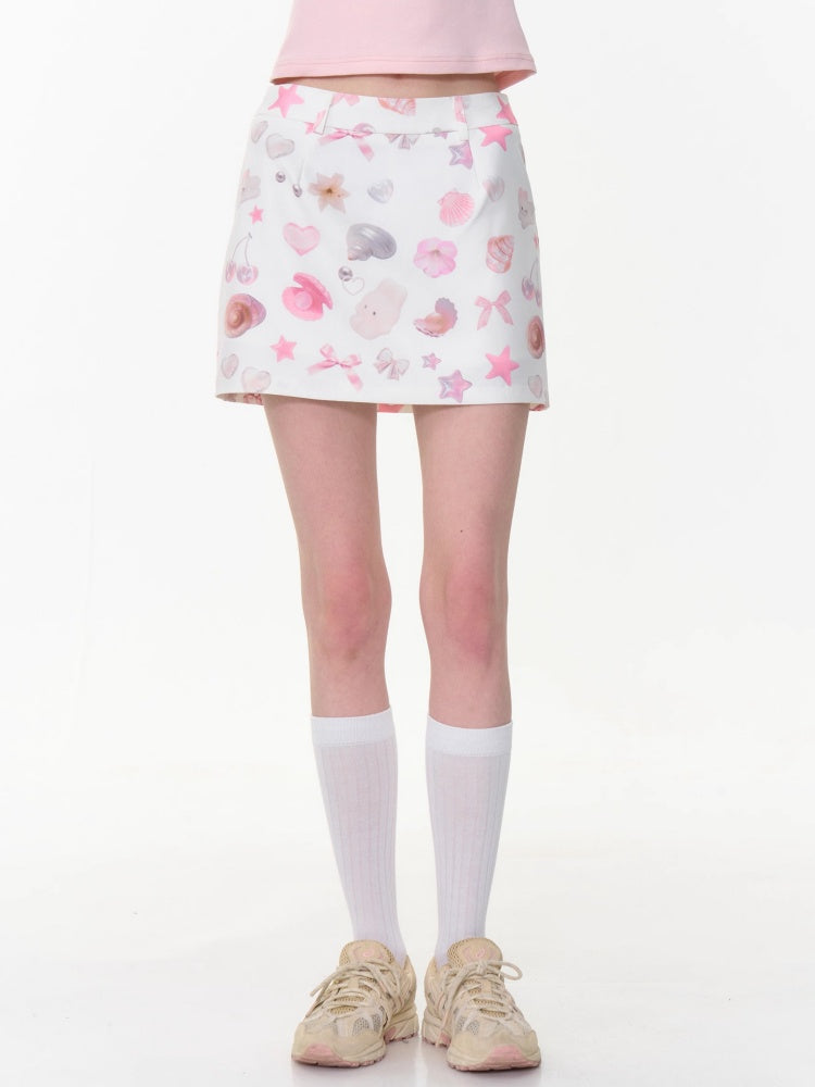 Pearl Shell Print High Waisted Mini Skirt【s0000013044】