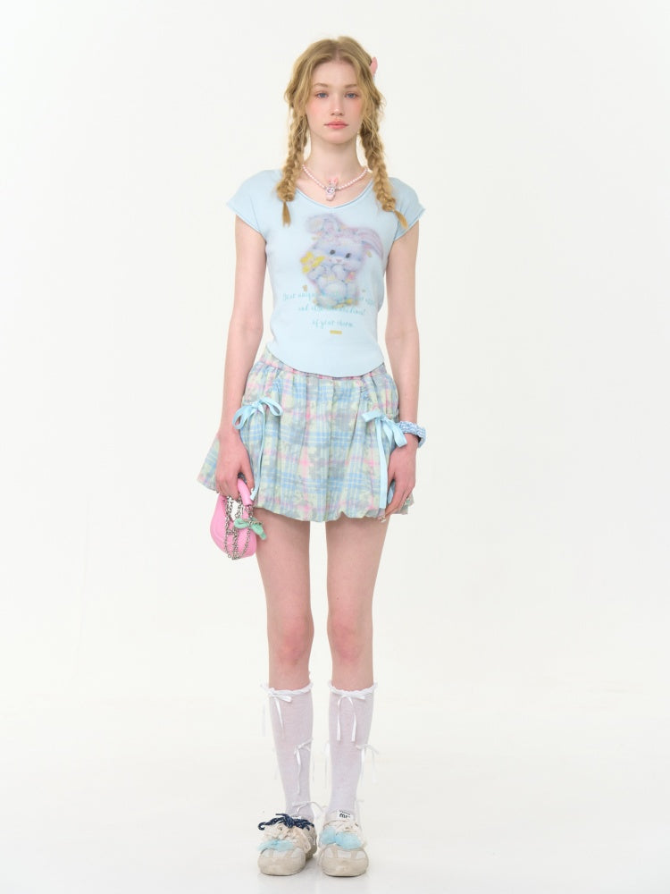 Plaid Bow Elastic Waist Bud Skirt【s0000013045】