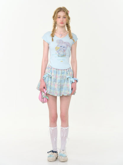 Plaid Bow Elastic Waist Bud Skirt【s0000013045】