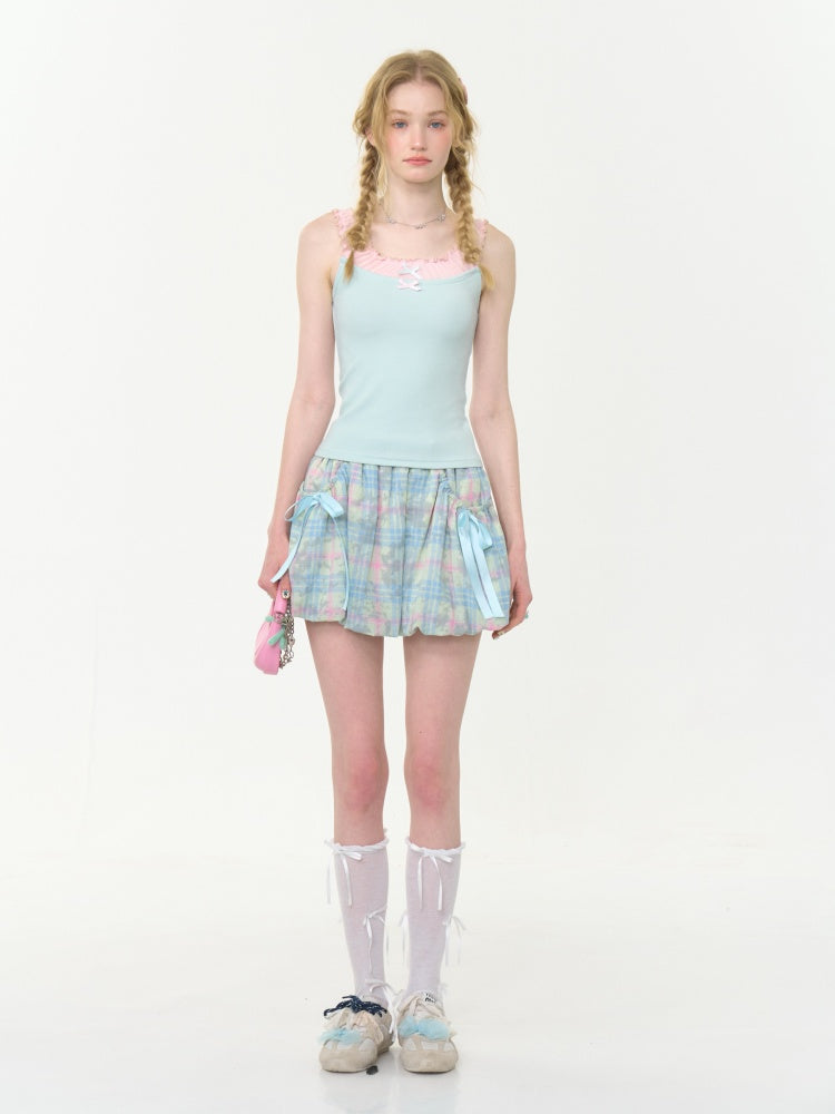 Plaid Bow Elastic Waist Bud Skirt【s0000013045】