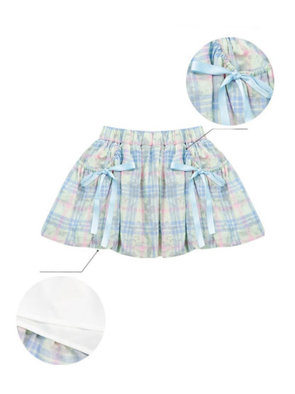 Plaid Bow Elastic Waist Bud Skirt【s0000013045】