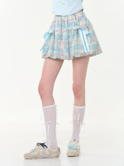 Plaid Bow Elastic Waist Bud Skirt【s0000013045】
